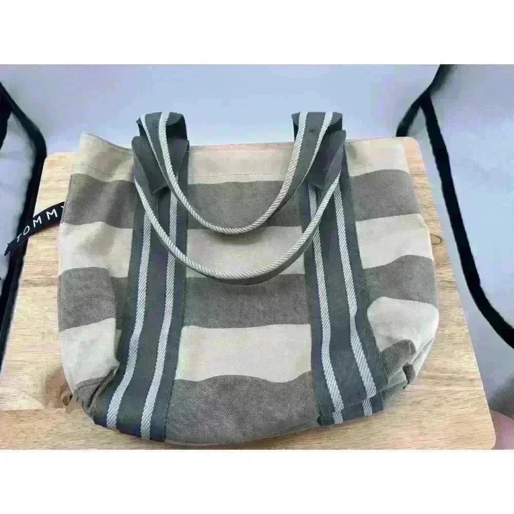 Tommy Hilfiger Grey and Blue Canvas Beach‎ Shoulder Tote Bag